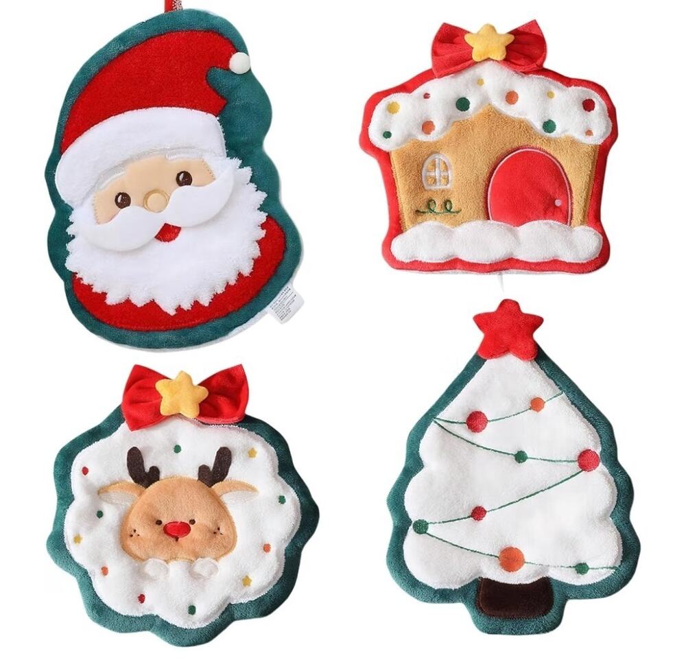 4 Pack Hanging Hand Towels Set Ultra Soft Microfiber Highly Absorbent Christmas